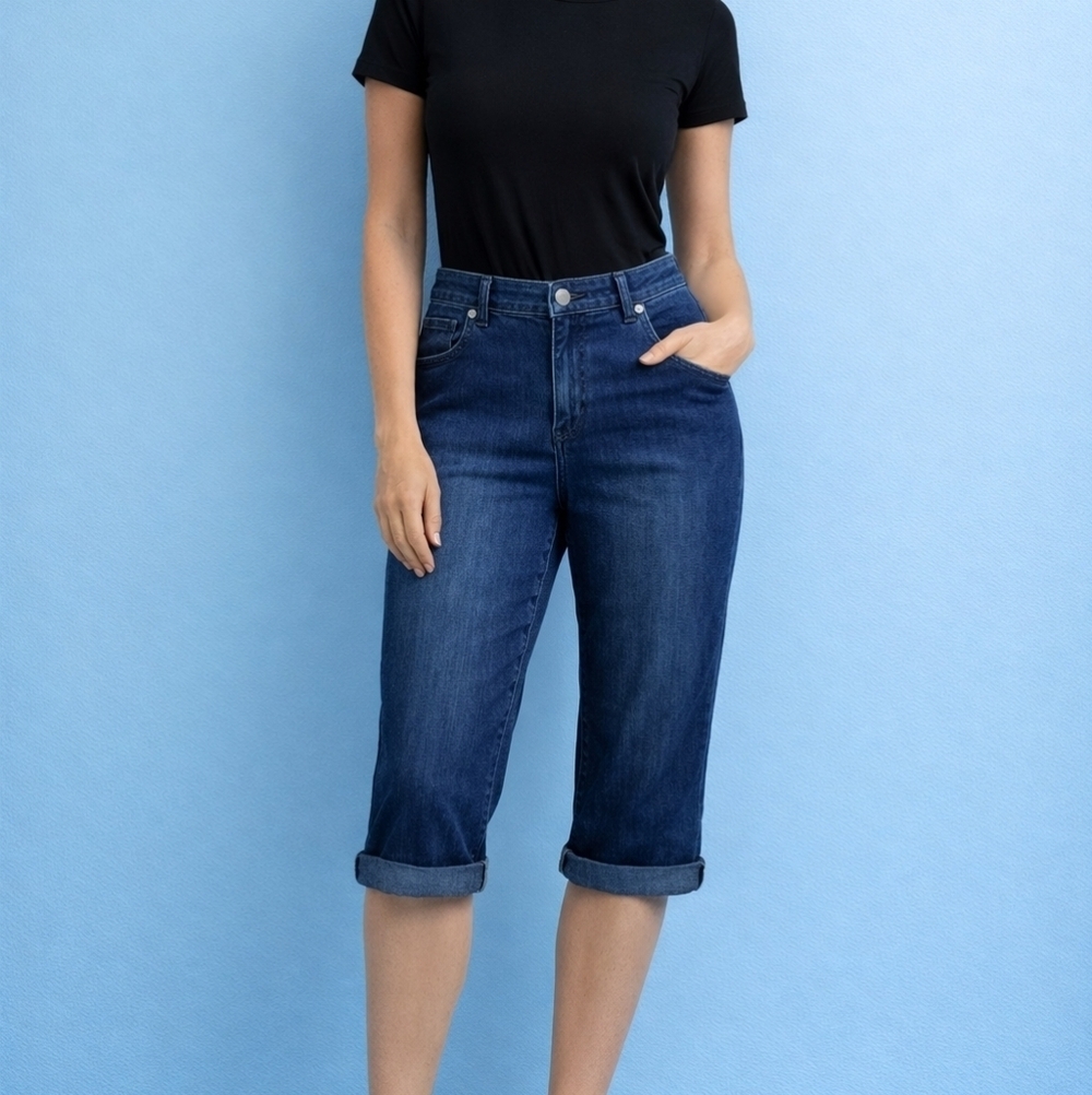 3/$30 Gloria VANDERBILT Petite Denim Stretch Waist Jorts Capris 16P